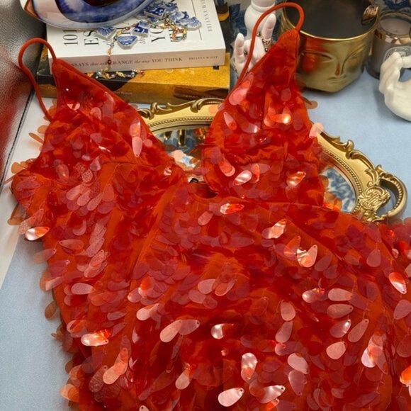 🆕 MISHA COLLECTION 🧿 NWOT Red Sapphire Sequins Maxi Dress, Sz XL US 10 - Picture 10 of 12